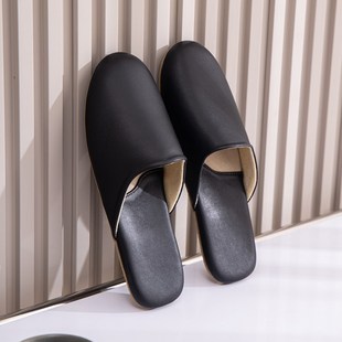 日式羊皮家居拖鞋春秋居家用办公室内真皮包头Q试衣间拖鞋男女软