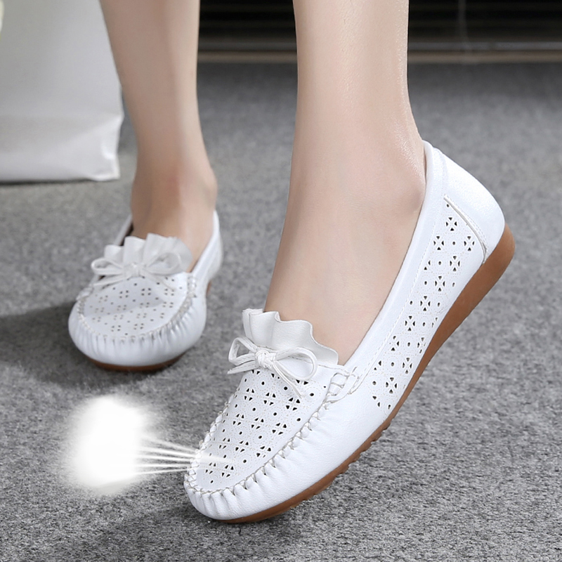 2020新款夏季凉鞋平底洞洞豆豆皮鞋镂空女鞋软底防滑妈妈鞋孕妇鞋
