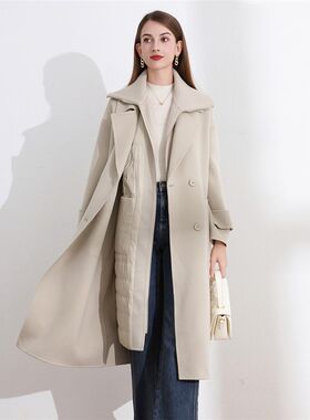 双面羊绒大衣两件套可拆卸羽绒马甲内胆羊毛保暖外套女秋冬设计感
