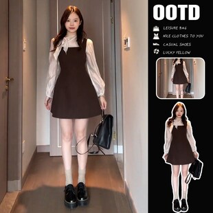 早春季韩系长袖连衣裙子开春气质穿搭配一整套装女2025新款初春装