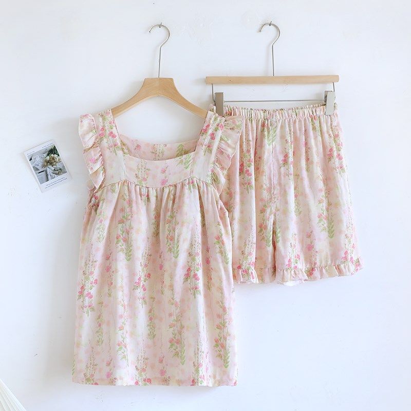 带胸垫一体小飞袖荷叶边吊v带睡衣女夏季竹纤维短裤薄款家居服套,女士内衣/男士内衣/家居服,睡衣/家居服套装,淘宝优惠券,粉丝福利购,淘宝优惠卷