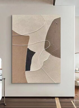 几何线条纯手绘油画入户玄关装饰画客厅抽象立体肌V理画侘寂风挂