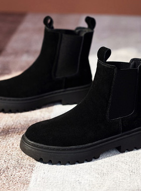 黑色靴子女冬季爆款真皮2022年新D款冬天加绒配裙子短筒烟筒小短