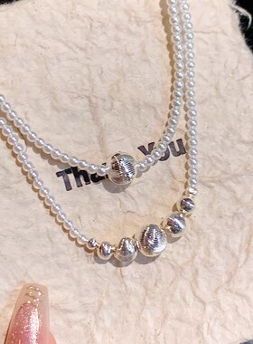 银球珍珠项链轻奢小众锁骨链吊坠项链女款2024新款颈链配饰首饰品