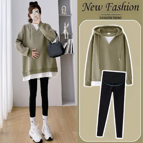 孕妇秋装套装2023时尚款洋派时髦连帽上衣卫衣秋冬宽松大尺码两件