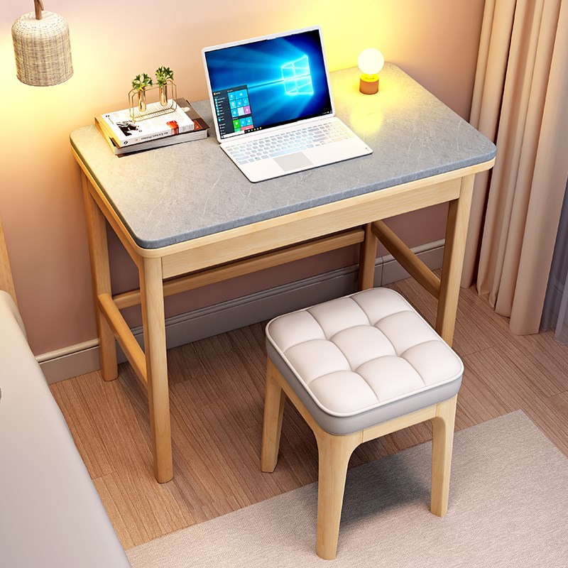实木岩板书桌学生家用写字桌卧室简约小户型笔记本台式电脑办公桌