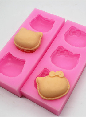 C467可爱猫头马卡龙巧克力模具 猫咪造型硅胶蛋糕模 翻糖蛋糕装饰