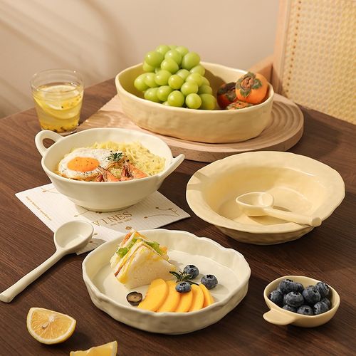 陶瓷手捏盘子菜盘家用大容量草帽盘大号日式餐具意面盘子汤盘面碗