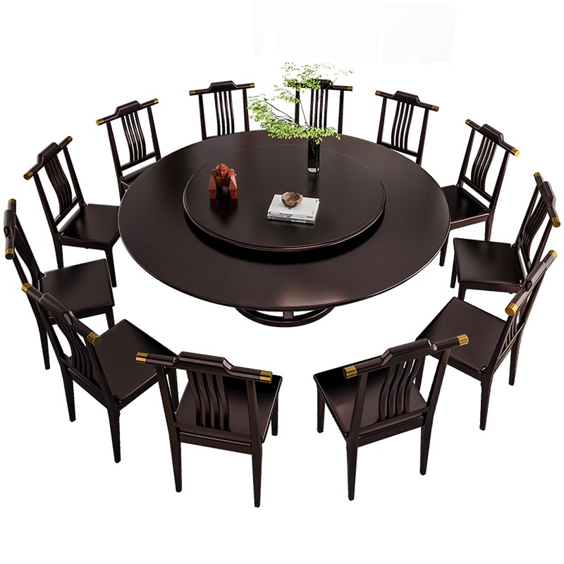 全实木大圆桌餐桌椅组合家用1.8m饭桌12人饭店新中式酒店圆餐桌