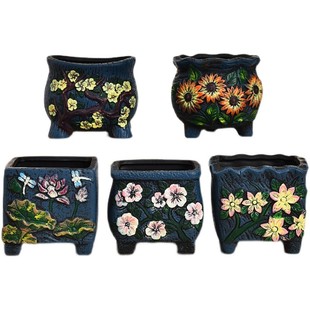 多肉破口老庄花盆陶瓷粗陶透气创意简约大口径创意植物盆栽清仓