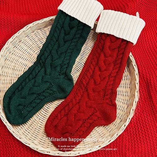 SwanLace毛线麻花纹理针织圣诞袜红白大袜子袜套圣诞节装饰品礼品