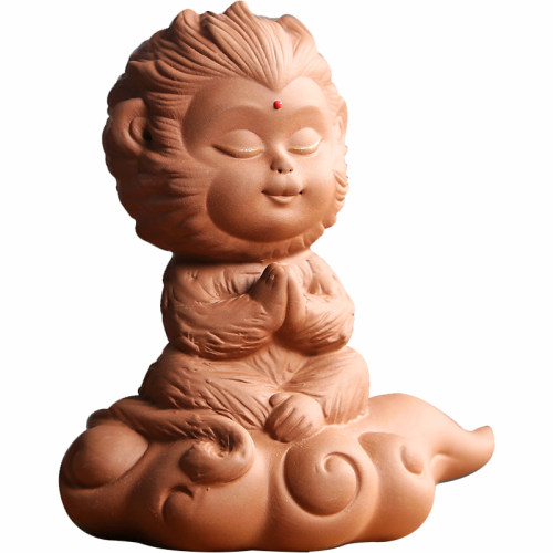 紫砂茶宠齐天大圣猴子小摆件 孙悟空创意茶具精品可养 变色茶玩架