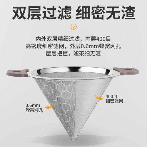 不锈钢奶茶桶双层大号过滤网器茶叶超细密锥形双耳漏斗咖啡店专用