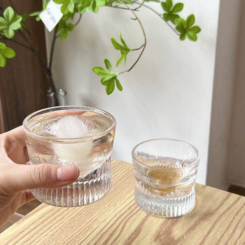 ins浓缩咖啡杯冰球杯 日式轻奢手工刻花水晶玻璃杯清酒杯威士忌杯