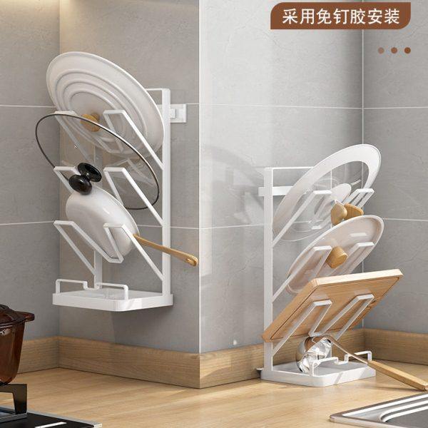 厨房置物架台面放锅盖架子带接水盘壁挂免打孔多层砧板菜板收纳架