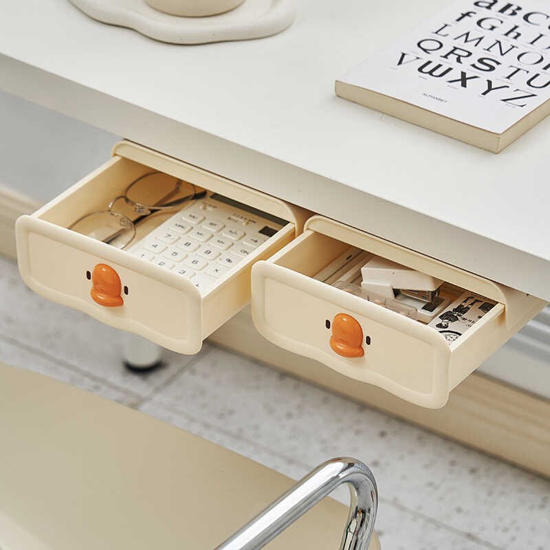 桌子下抽屉式收纳盒加深加装壁挂式免打孔L桌底内置隐形隐藏整理