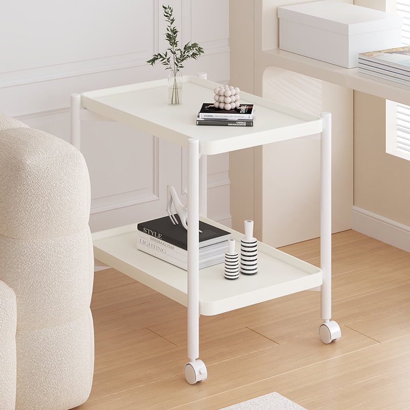 奶油风可移动沙发k边几小推车简易茶几客厅家用方形茶几置物架小