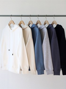 春季新款纯色白色灰色纯棉重磅毛圈连帽卫衣男女宽松落肩青年潮流
