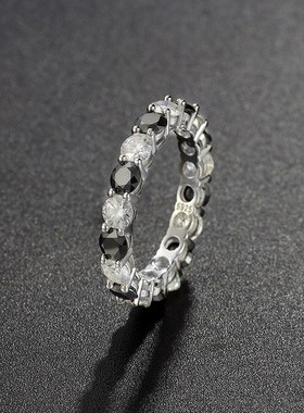 单颗30分莫桑钻戒指戒女纯银间色满钻单排钻指环简约轻奢生日礼物