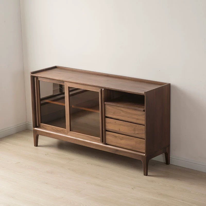 黑胡桃全实木北欧茶水柜子餐边柜原木玄关储物酒柜收纳简约边柜