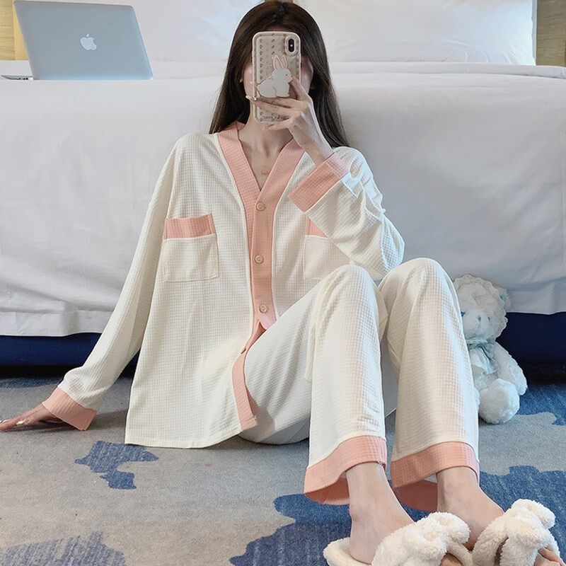 睡衣女秋冬季2023新款t纯棉长袖时尚黑色大码可外穿夏春套装家居