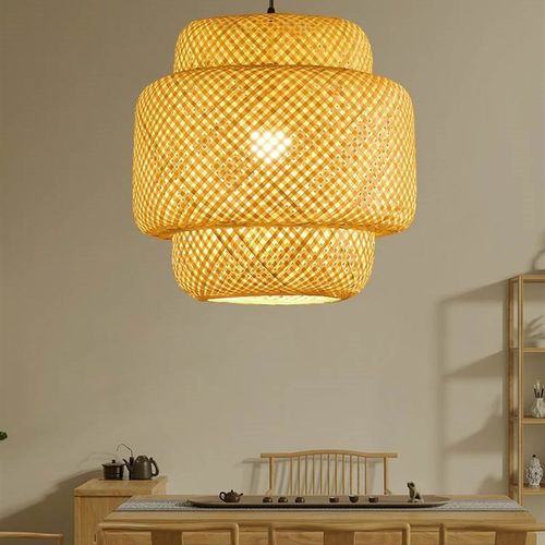 中式禅意茶室竹编吊灯餐厅饭店竹艺灯笼复古个性创意民宿藤编灯罩