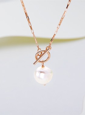 纯银925新款高级感珍珠项链女百搭小众设计感巴洛吊坠女神节礼物