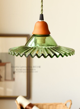 单头小吊灯床头灯l简约美式乡村餐厅灯复古绿色创意迷你玄关灯玻