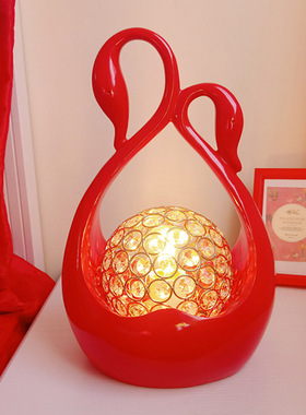 结婚用的台灯婚房床头灯红色轻奢新婚陪嫁长明长R命摆件灯卧室一