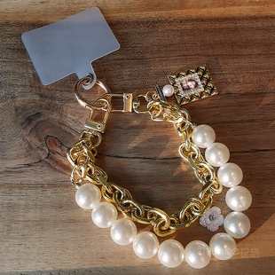 手机挂绳短款手腕绳女生珍珠双链串珠手机绳挂件女款高端手工串珠