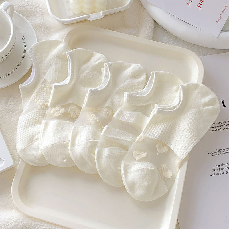 白色冰丝爱心船袜女纯棉浅口夏天超薄透气水晶丝网红甜美隐形短袜,女士内衣/男士内衣/家居服,船袜,淘宝优惠券,粉丝福利购,淘宝优惠卷