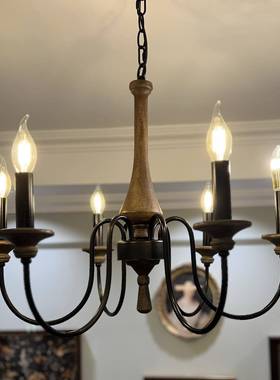 美式复客厅古吊灯 创蜡意个性卧室餐厅实木灯饰民宿424烛客厅LED