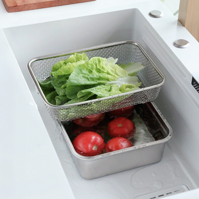 304不锈钢洗菜沥水篮大号备菜盘大单槽深型盆中盆碗碟沥水架