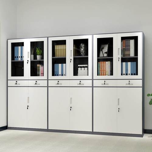 文件柜窄边套色铁ZG-10皮文璃柜拆装玻资件柜料档案矮柜带锁文件