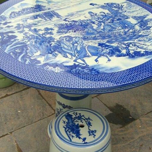 景德镇陶瓷工艺品桌子 瓷器青花象棋桌子配套凳子 陶瓷圆桌
