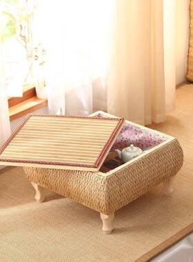 草藤编茶几榻榻米窗TEQ飘桌椅日式编茶几炕几地台茶桌炕上小茶矮