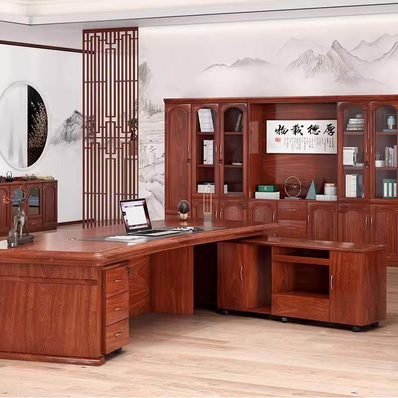 老板桌总裁桌106#实木皮大班台经理桌桌现代办公椅组单合人办公家