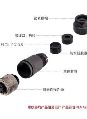 正成7/8塑胶组装式孔防连接器芯43针水56pi7/8n螺钉母头IP67航空