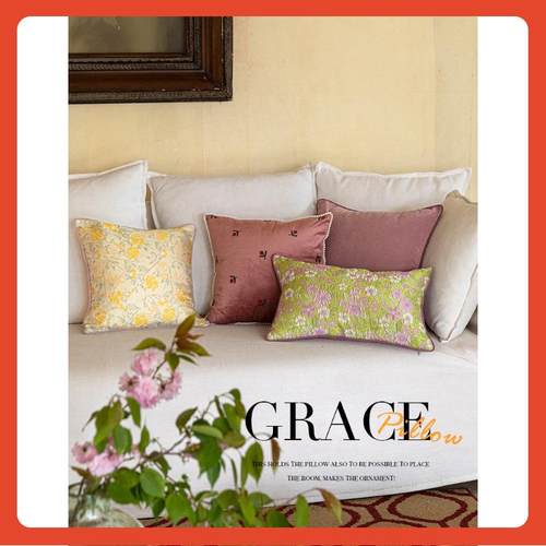 △蜡派山茶花抱枕笔|美式F767T658田简约|氛围感沙发客厅靠垫园卉