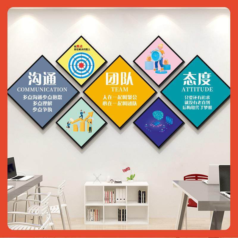 ?企业文化墙公室员工激励志标司语墙装贴Fh(h($pd办公饰画氛围布