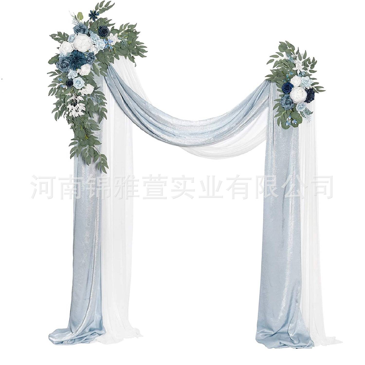 亚马逊人造拱门帷幔纱幔雪纺仿真花三件套婚礼派对装饰厂家供货