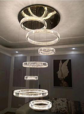 led水灯网红圈DL-32SLY线圈K9水晶别墅中空大吊灯不锈钢水晶吊晶