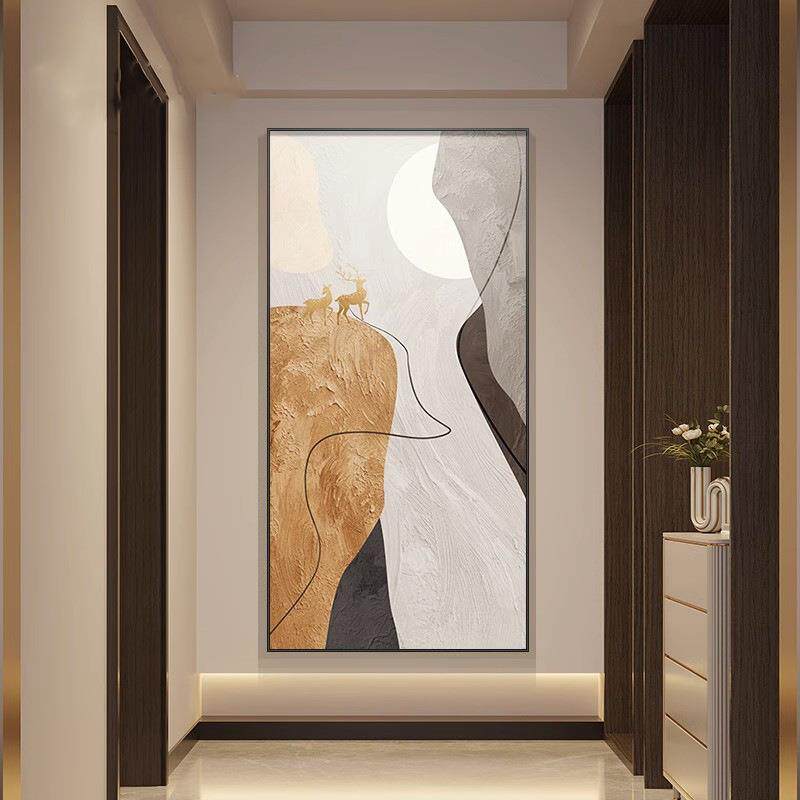 轻奢客风抽玄关装饰画间福ET-34080鹿厅沙象发落地挂画竖版走山廊