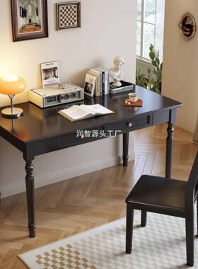 古实美户式书桌灰色黑木色家用776书房卧室法式复小型成人办公电