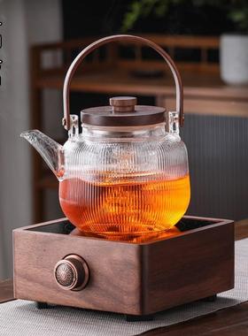 A524胡桃木陶蒸煮两用玻璃壶电家用提梁煮壶茶耐高温炉小型95514