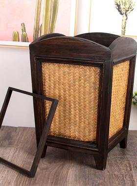 泰国复古创意厅卧室竹编客质垃圾MGU桶家厕木所厨房新中式实木用