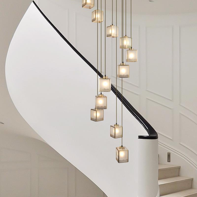 新中式全铜楼梯长灯复式t楼墅别自建856房l吊of公寓天井楼道中空