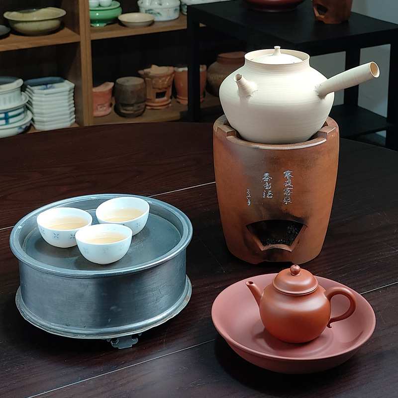 清泉纯手工超薄砂铫侧把壶潮州工夫茶手拉玉书煨烧水壶白泥煮茶壶