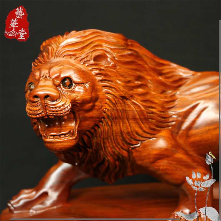 狮子工艺品摆件 王者风范非洲黑檀黄花梨木雕 办公家居饰品