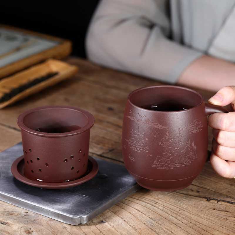 宜兴原矿紫砂茶壶茶具紫砂杯内胆四件套茶杯盖杯男士女士送礼套装